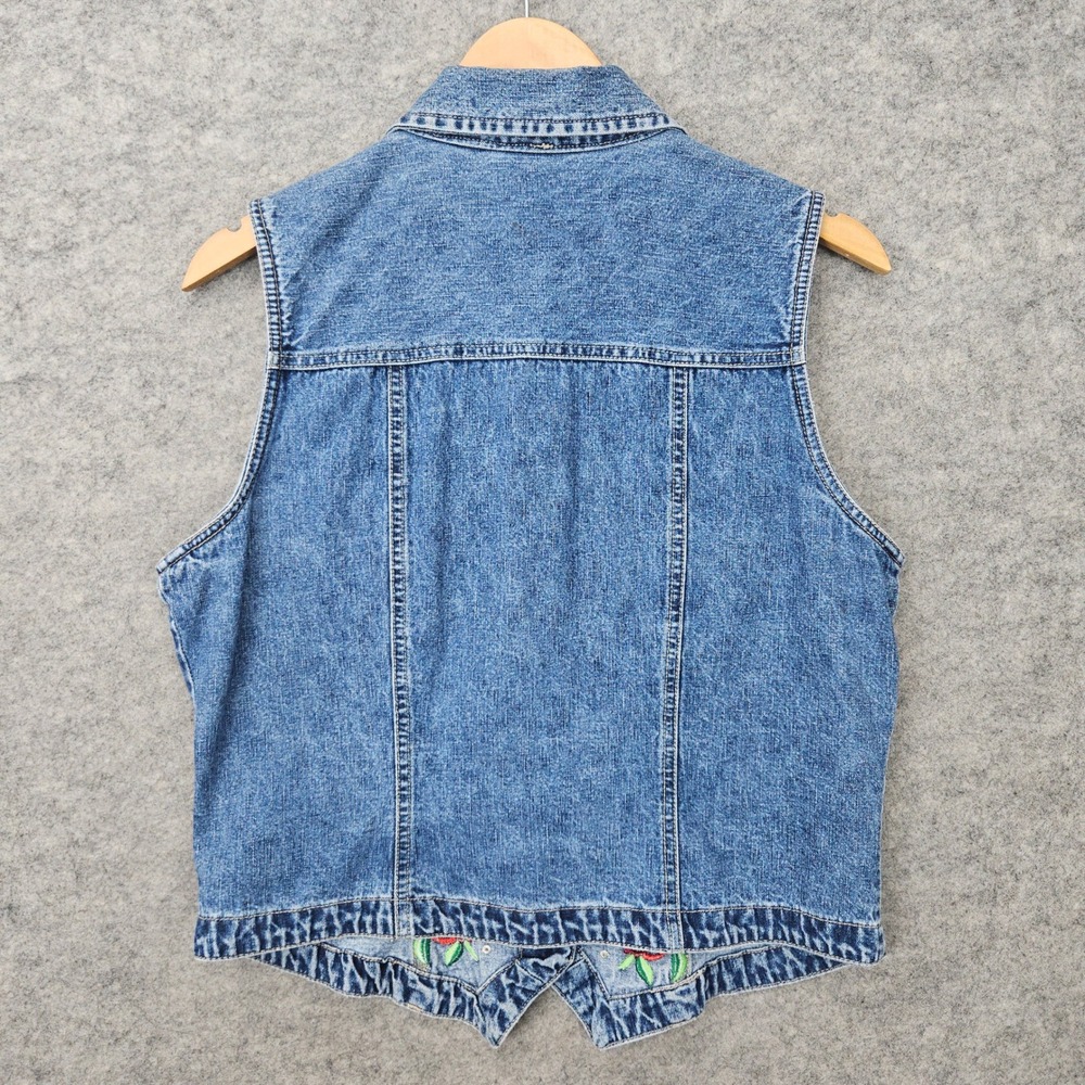 Bill Blass Denim Vest Women's Blue Medium Embroidered Floral Rose Rhinestone 90s - Picture 10 of 10